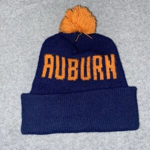 Vintage Auburn Tigers Beanie Hat Blue Orange Knit Pom Cuff NCAA College Football